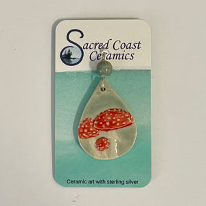 Sacred Coast Ceramics - Pendant - Red Mushrooms, semi-precious stone, s.s. 18" chain - Stephanie Bergman - Sacred Coast Ceramics - Jewellery - McMillan Arts Centre & MAC Box Office