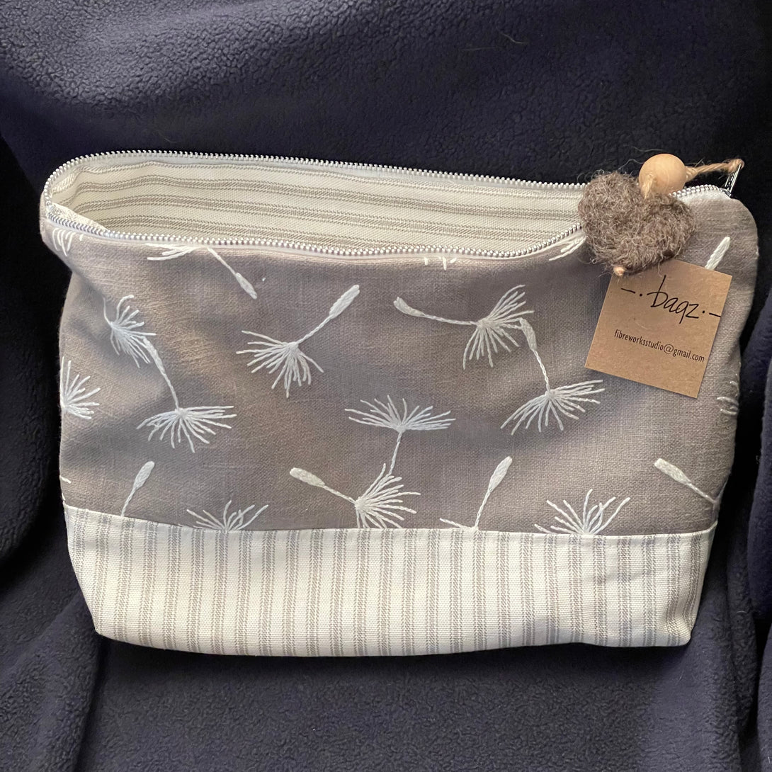 Jane Osborne - Textile - Carry all bag - Grey embroidered design with grey stripe - Jane Osborne - McMillan Arts Centre Gallery, Gift Shop and Box Office - Vancouver Island Art Gallery