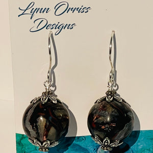 Lynn Orriss - Earrings - Silver, Black & Red - XL ball - Lynn Orriss - McMillan Arts Centre Gallery, Gift Shop and Box Office - Vancouver Island Art Gallery