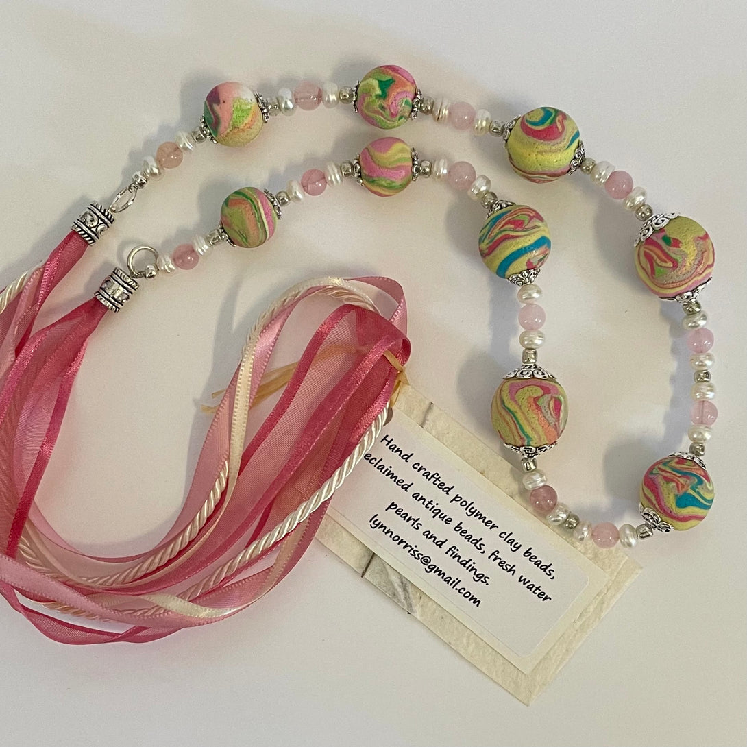 Lynn Orriss - Necklace - Polymer clay beads, pearls, antique beads - Lynn Orriss - McMillan Arts Centre Gallery, Gift Shop and Box Office - Vancouver Island Art Gallery