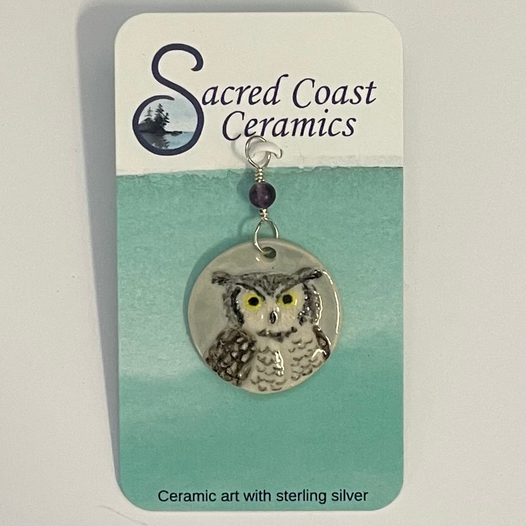 Sacred Coast Ceramics - Pendant - Owl, semi-precious stone, s.s. 18