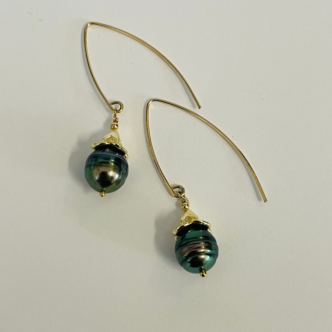 Julie Hawes - Earrings - Genuine Tahitian Pearl - green - Julie Hawes - McMillan Arts Centre Gallery, Gift Shop and Box Office - Vancouver Island Art Gallery