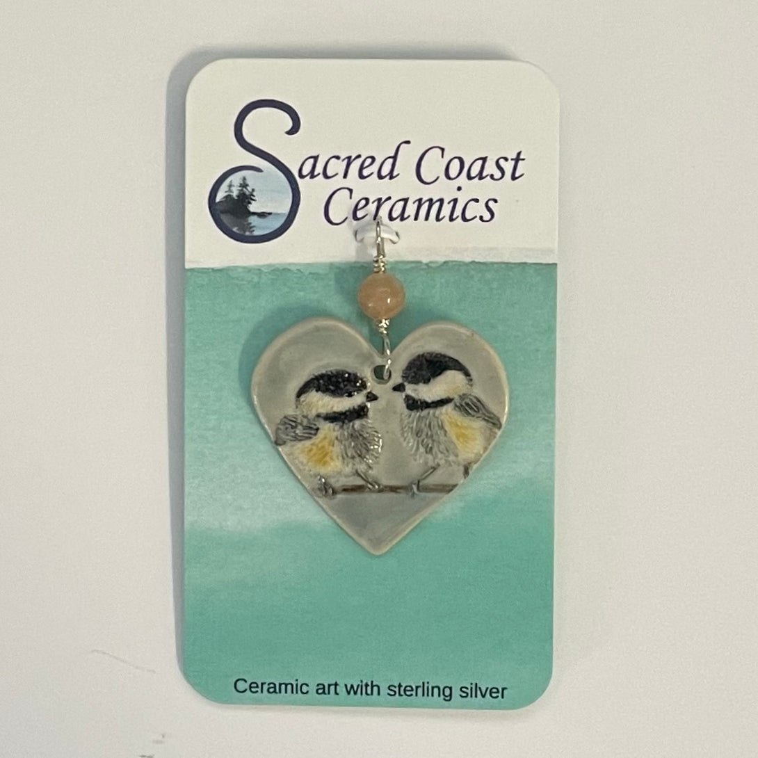 Sacred Coast Ceramics - Pendant -Pair of Birds, semi-precious stone, s.s. 18