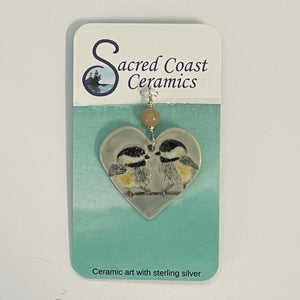 Sacred Coast Ceramics - Pendant -Pair of Birds, semi-precious stone, s.s. 18" chain