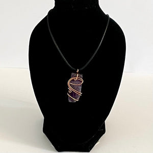 Quicksilver Creations - Pendant - Dark Amethyst wrapped with copper, 16" black cord - Quicksilver Creations - Jewellery - McMillan Arts Centre & MAC Box Office