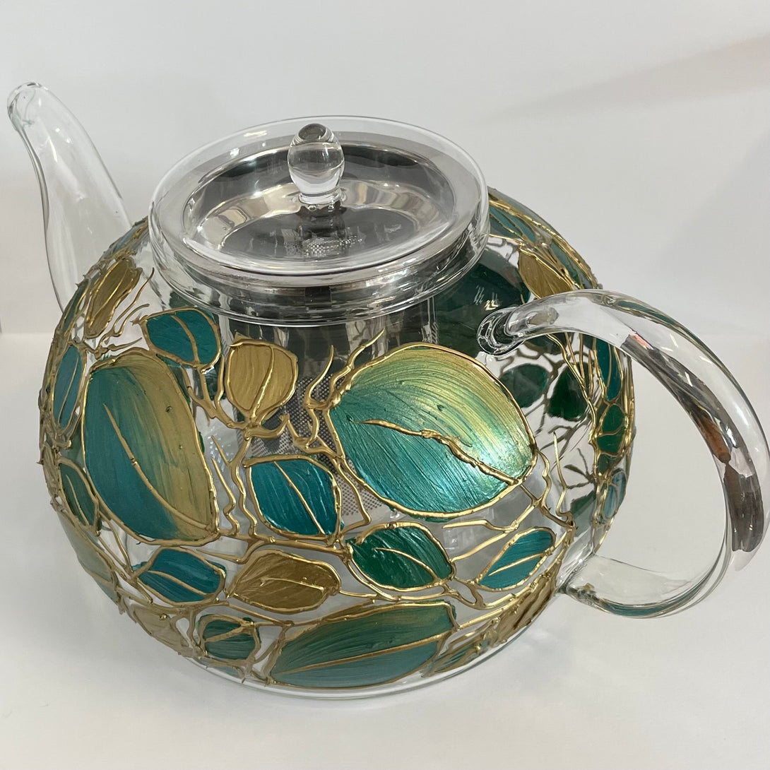 Lori Schiersmann - Glass - Teapot - Green/Lime/Gold - Lori Schiersmann - McMillan Arts Centre Gallery, Gift Shop and Box Office - Vancouver Island Art Gallery