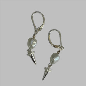 Julie Hawes - Earrings - Sterling silver cone with freshwater pearl - Julie Hawes - McMillan Arts Centre Gallery, Gift Shop and Box Office - Vancouver Island Art Gallery