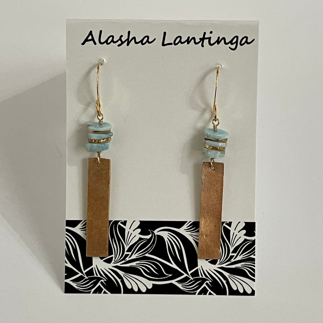 Alasha Lantinga - Earrings - Smooth bar with stacked Larimar - Alasha Lantinga - McMillan Arts Centre Gallery, Gift Shop and Box Office - Vancouver Island Art Gallery