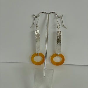 Karen Schmidt Humiski - Earrings - Sterling Silver rectangle with orange glass circle - Karen Schmidt Humiski - McMillan Arts Centre Gallery, Gift Shop and Box Office - Vancouver Island Art Gallery