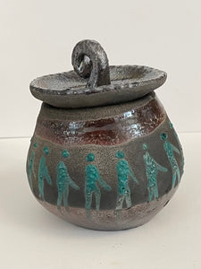 Crystal Burgess - Raku jar with lid - "Jaunty - Crystal Burgess -  - McMillan Arts Centre & MAC Box Office