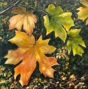 Margery Blom - Oil Painting - "October Leaves" 12" x 12" - Margery Blom - Painting - McMillan Arts Centre & MAC Box Office