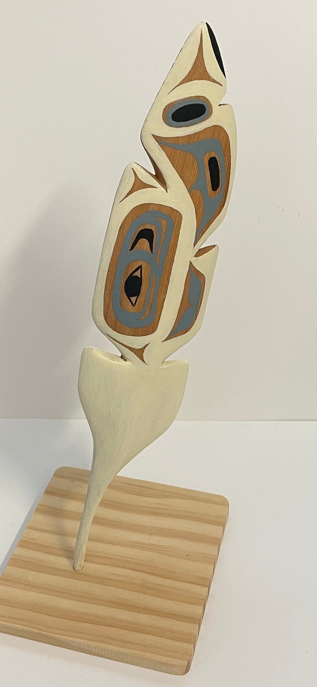 Mike Bellis - Carving - White , Blue & Black Abstract Feather with base - Mike Bellis - McMillan Arts Centre Gallery, Gift Shop and Box Office - Vancouver Island Art Gallery