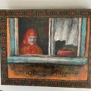 Fay St. Marie - Painting - "Baba in Window"  - Mixed Media  8" x 10"