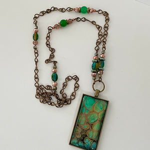 Linda Campbell -Pendant - Large Rectangle - Brass chain with beads - Linda Campbell - Jewellery - McMillan Arts Centre & MAC Box Office