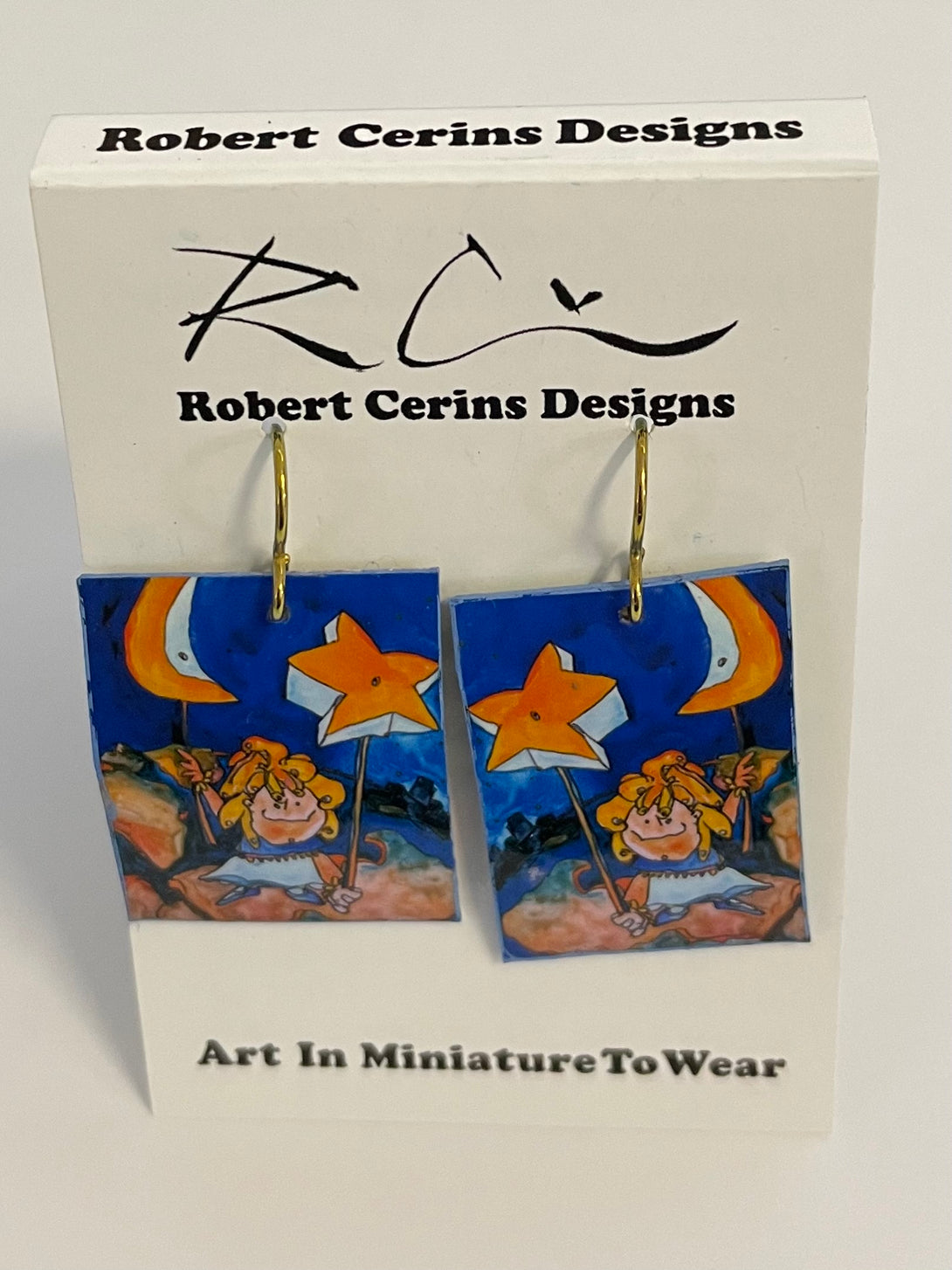 Robert Cerins - Earrings - Moon & Star - Square - Robert Cerins - McMillan Arts Centre Gallery, Gift Shop and Box Office - Vancouver Island Art Gallery