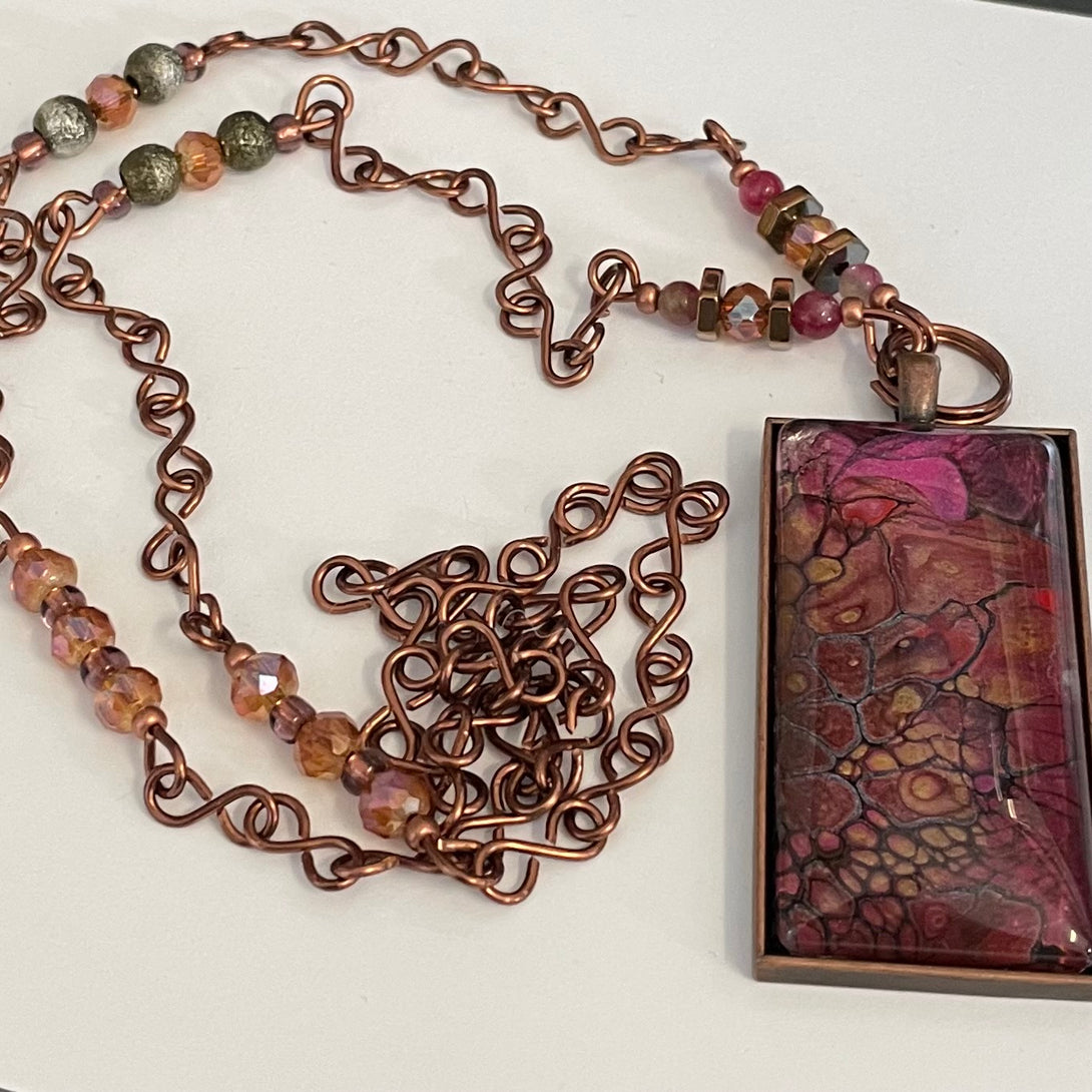 Linda Campbell -Pendant - Large Rectangle - copper beaded chain - Linda Campbell - Jewellery - McMillan Arts Centre & MAC Box Office