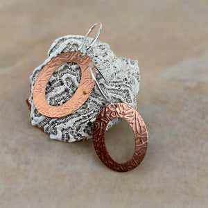 Laurie A. McDonald - Earrings - Textured Oval Hoops - Copper with sterling silver hooks - Laurie McDonald - McMillan Arts Centre Gallery, Gift Shop and Box Office - Vancouver Island Art Gallery