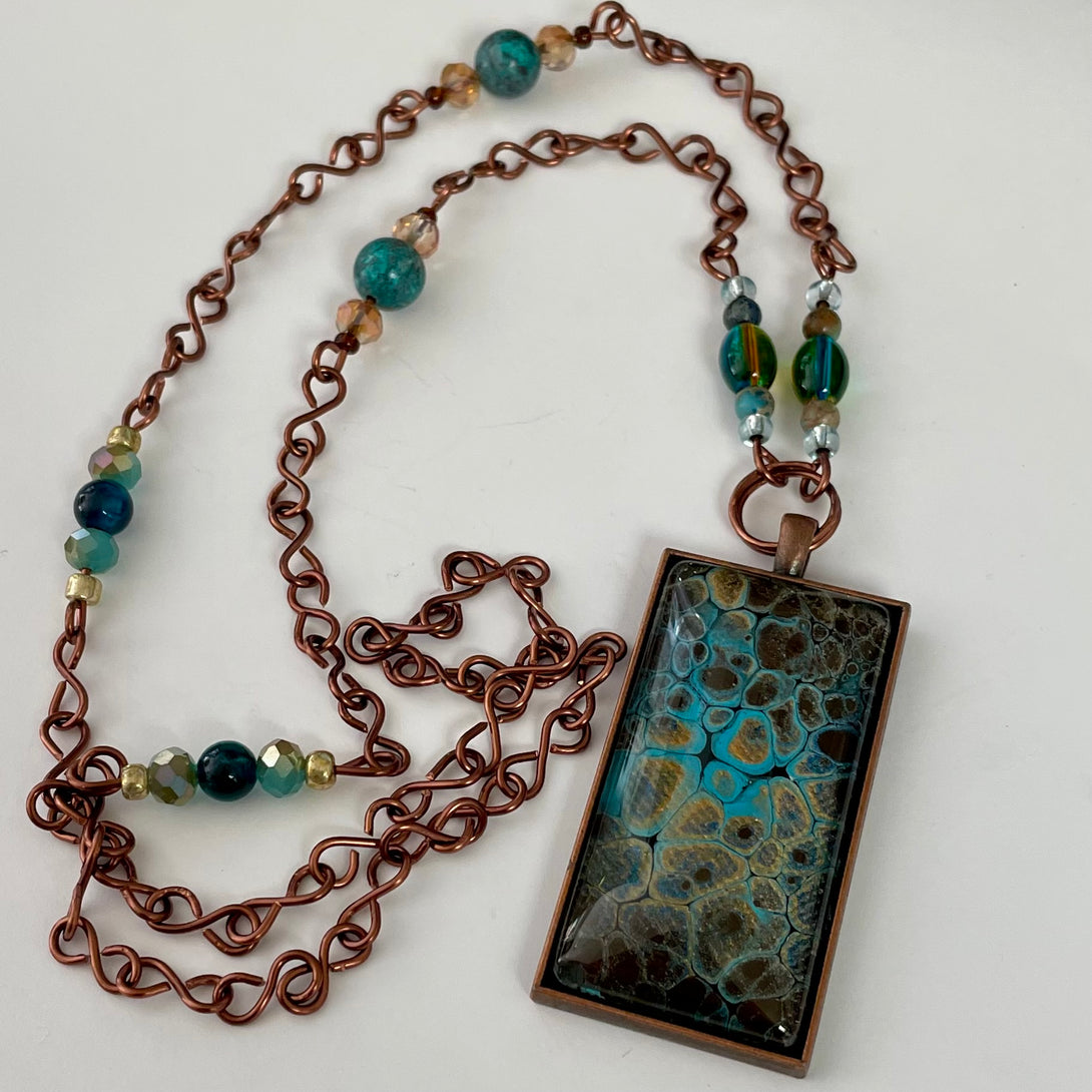 Linda Campbell -Pendant - Large Rectangle - Copper chain with beads - Linda Campbell - Jewellery - McMillan Arts Centre & MAC Box Office