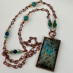 Linda Campbell -Pendant - Large Rectangle - Copper chain with beads - Linda Campbell - Jewellery - McMillan Arts Centre & MAC Box Office