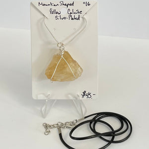 Quicksilver Creations - Pendant - Yellow Calcite, silver plated wrap with 16" chain & 16" black cord