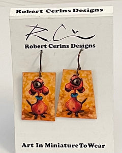 Robert Cerins - Earrings - Crazy Dog - rectangle - Robert Cerins - McMillan Arts Centre Gallery, Gift Shop and Box Office - Vancouver Island Art Gallery