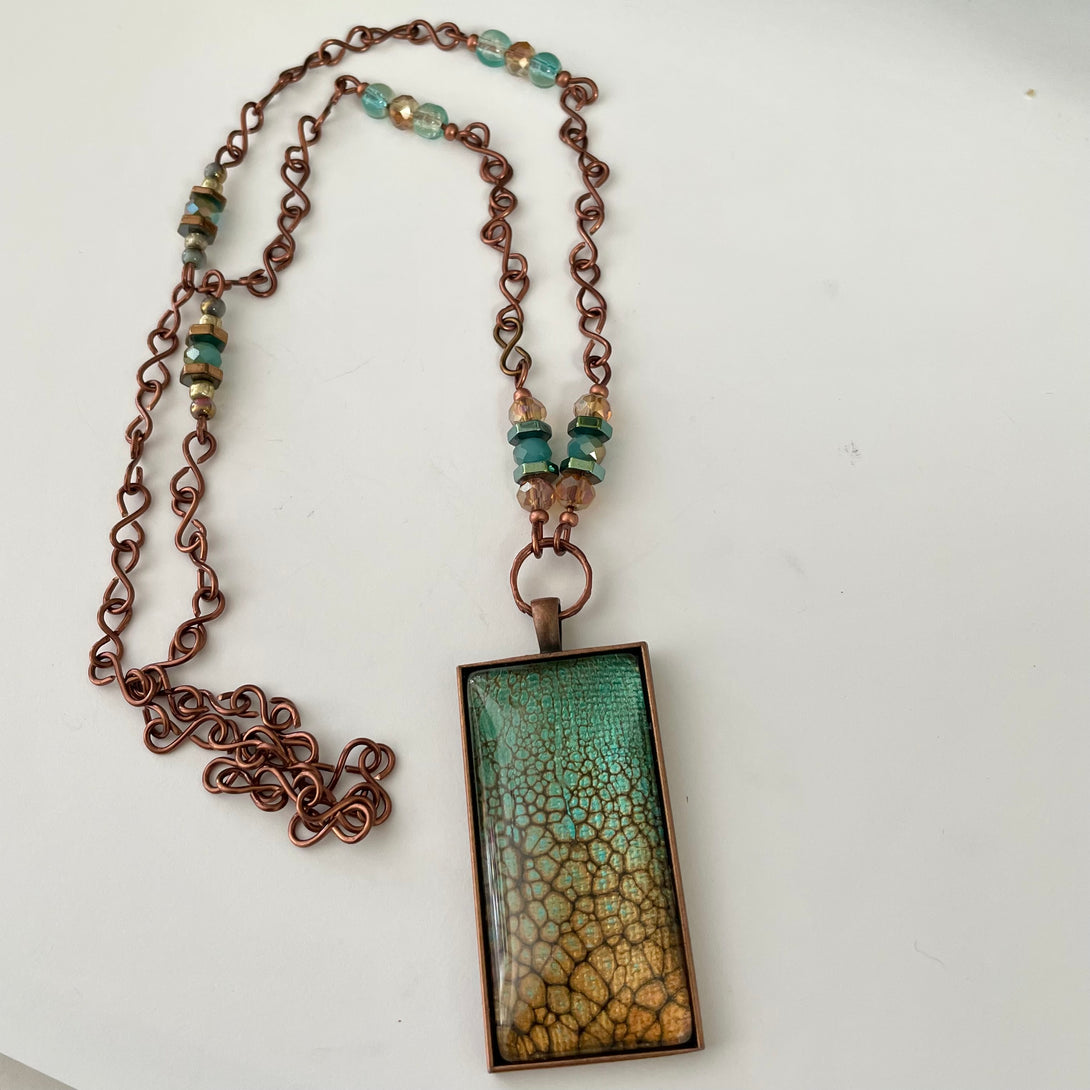 Linda Campbell -Pendant - Large Rectangle - Copper chain with beads - Linda Campbell - Jewellery - McMillan Arts Centre & MAC Box Office