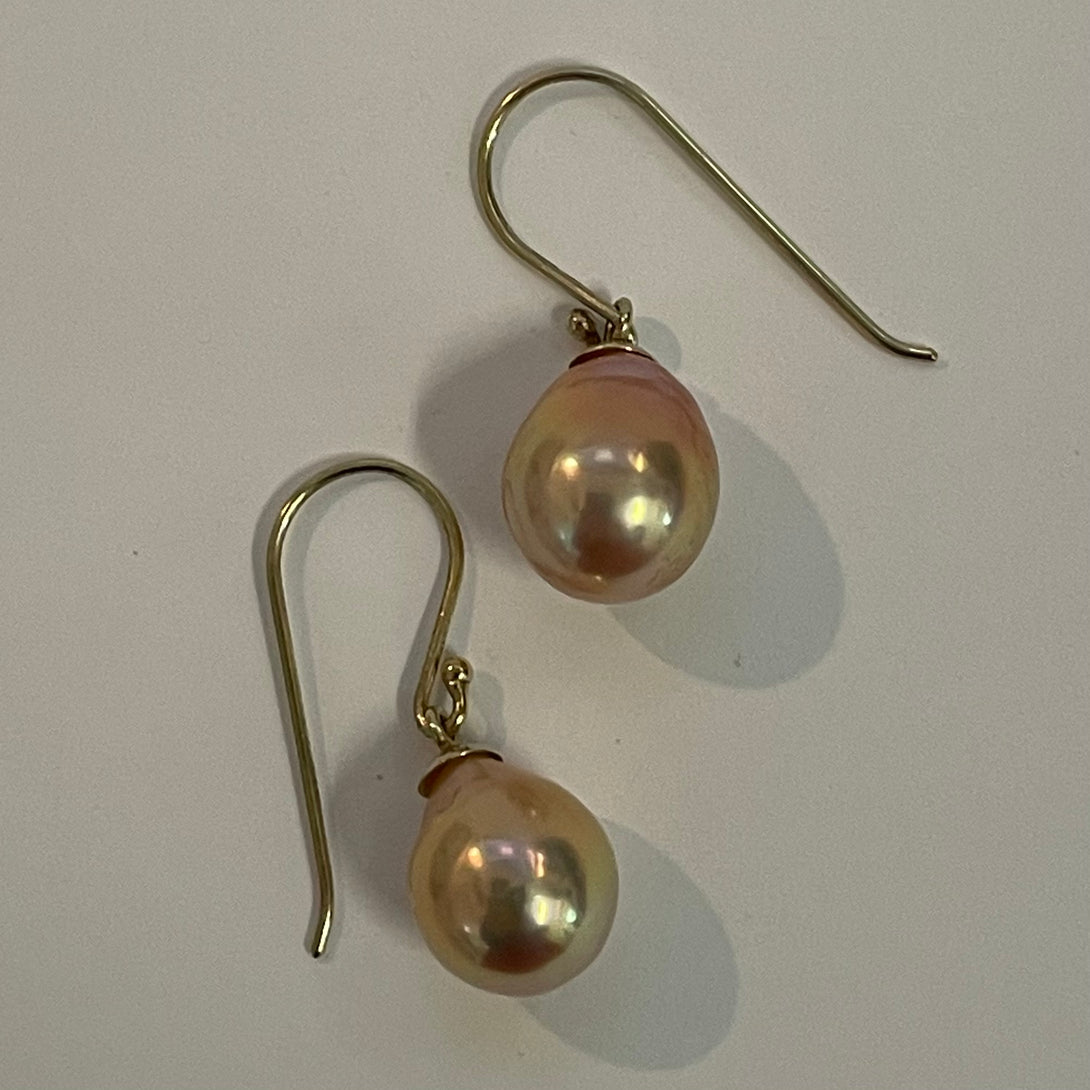 Julie Hawes -  Earrings - Peach Freshwater Pearls on Gold Vermeil - Julie Hawes - McMillan Arts Centre Gallery, Gift Shop and Box Office - Vancouver Island Art Gallery