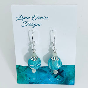 Lynn Orriss  - Earrings - Turquoise swirl  - medium ball - Lynn Orriss - McMillan Arts Centre Gallery, Gift Shop and Box Office - Vancouver Island Art Gallery