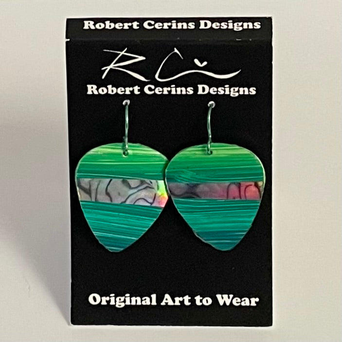 Robert Cerins - Earrings - Green with silver band - Robert Cerins - McMillan Arts Centre Gallery, Gift Shop and Box Office - Vancouver Island Art Gallery