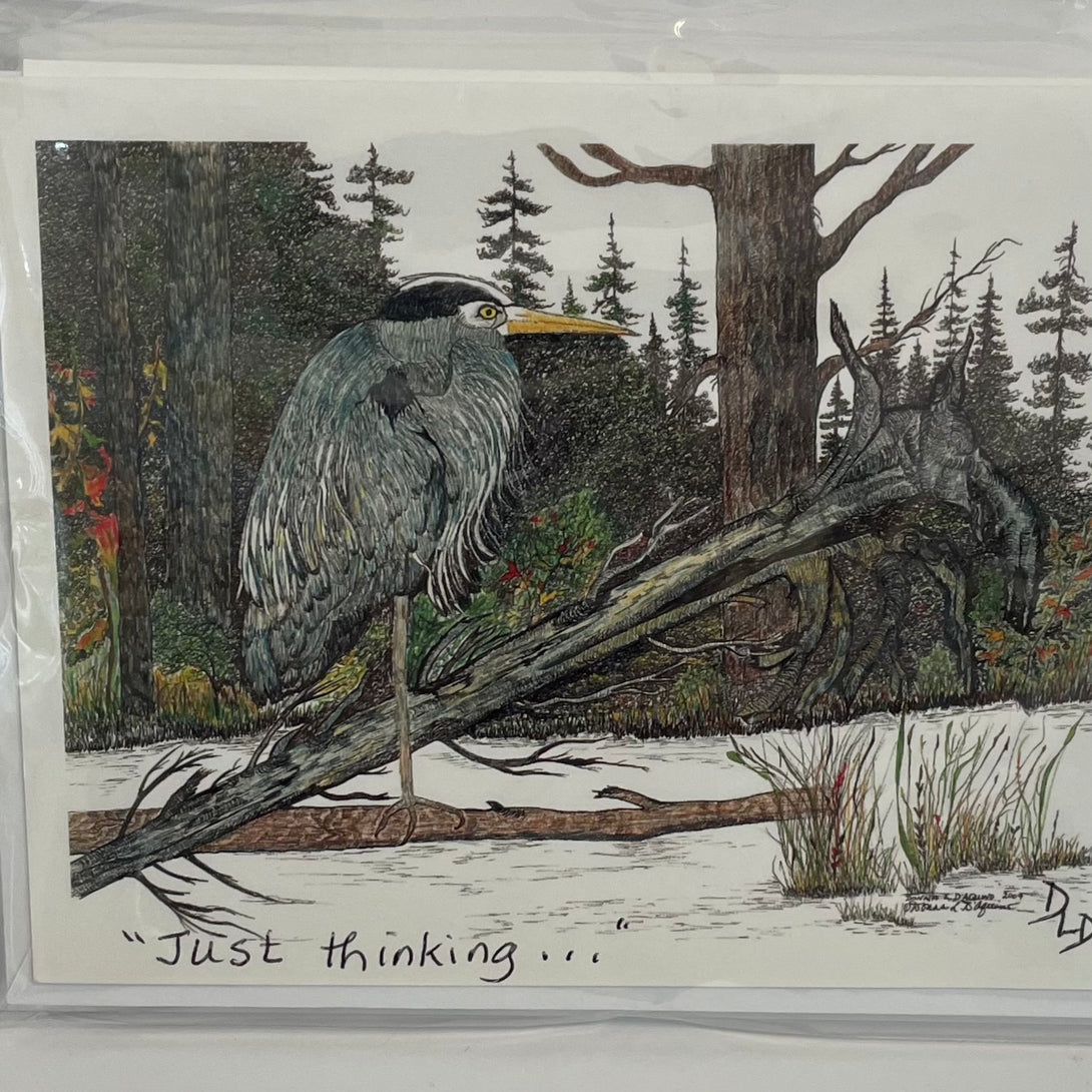 Donna D'Aquino - Card - Heron - set of 4 blank cards - Donna D'Aquino - McMillan Arts Centre Gallery, Gift Shop and Box Office - Vancouver Island Art Gallery
