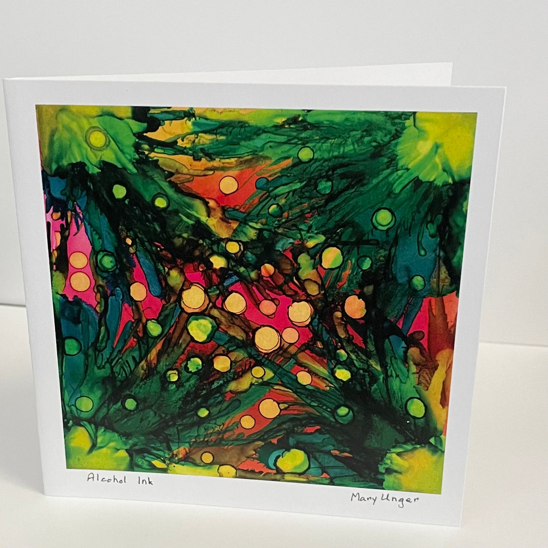 Mary Unger -Card - Abstract green & red by Mary Unger - McMillan Arts Centre - Vancouver Island Art Gallery
