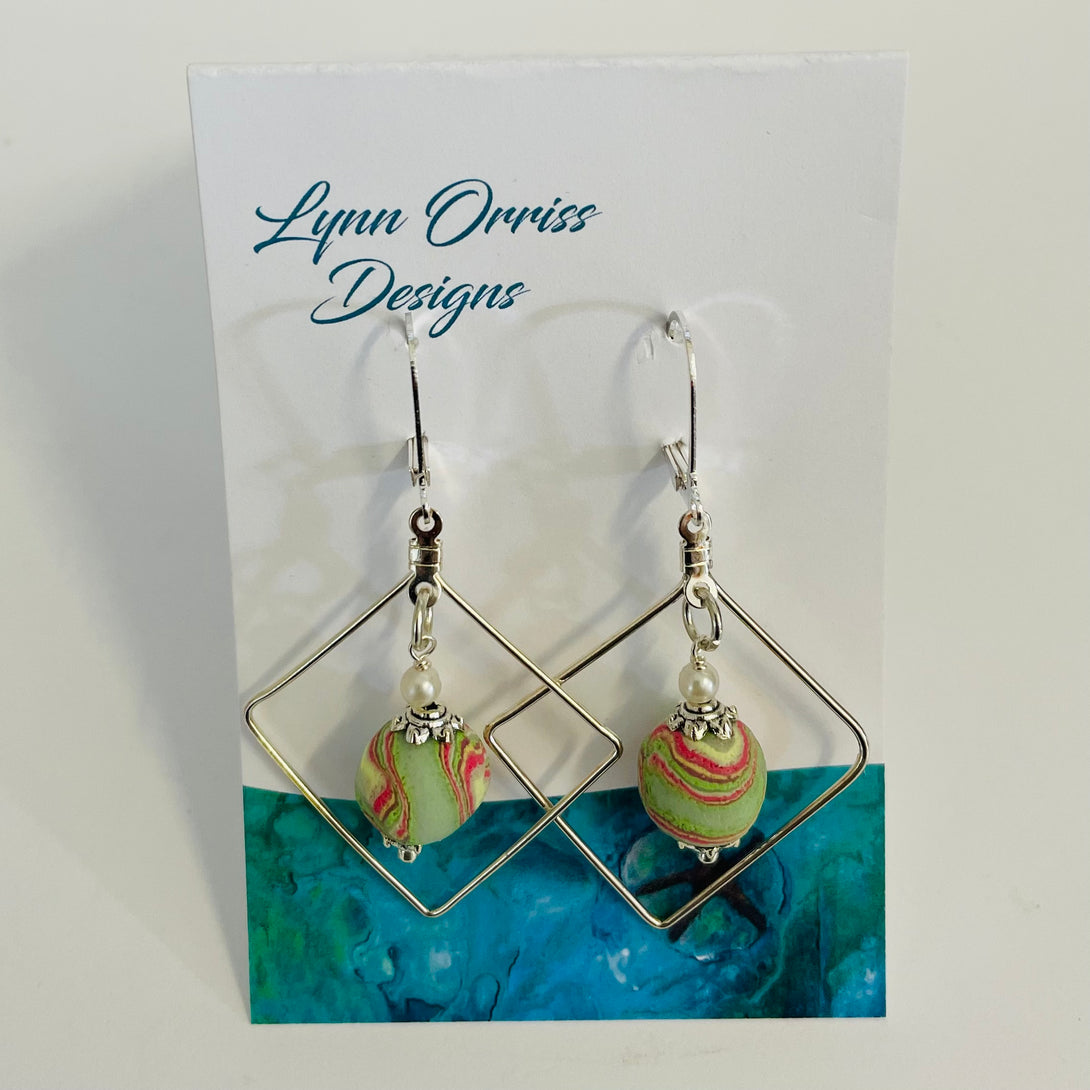 Lynn Orriss - Earrings - Small swirl ball inset in silver square - Lynn Orriss - Jewellery - McMillan Arts Centre & MAC Box Office