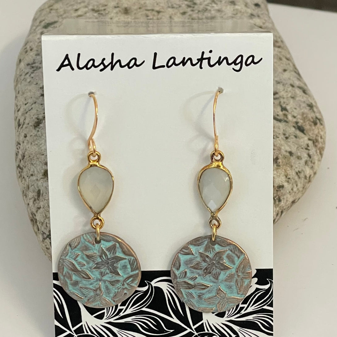 Alasha Lantinga - Earrings - Round floral with Ceylon Moonstone bezel - Alasha Lantinga - Jewellery - McMillan Arts Centre & MAC Box Office