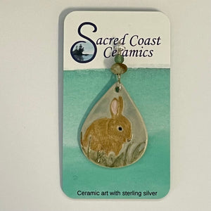 Sacred Coast Ceramics - Pendant - Brown Bunny, semi-precious stone, s.s. 18" chain