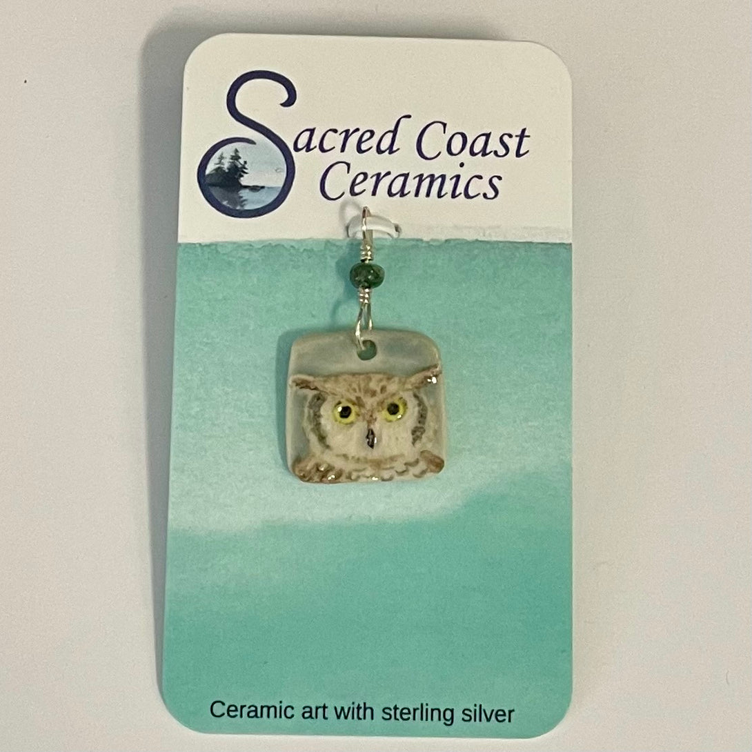 Sacred Coast Ceramics - Pendant - Owl, semi-precious stone, s.s. 18