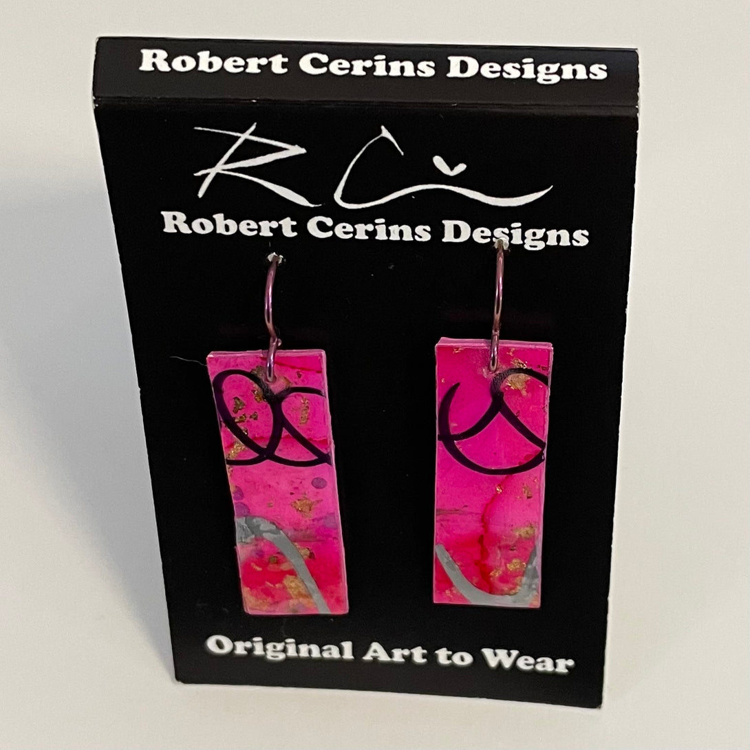 Robert Cerins - Earrings - Pink with black & silver - Rectangle - Robert Cerins - McMillan Arts Centre Gallery, Gift Shop and Box Office - Vancouver Island Art Gallery