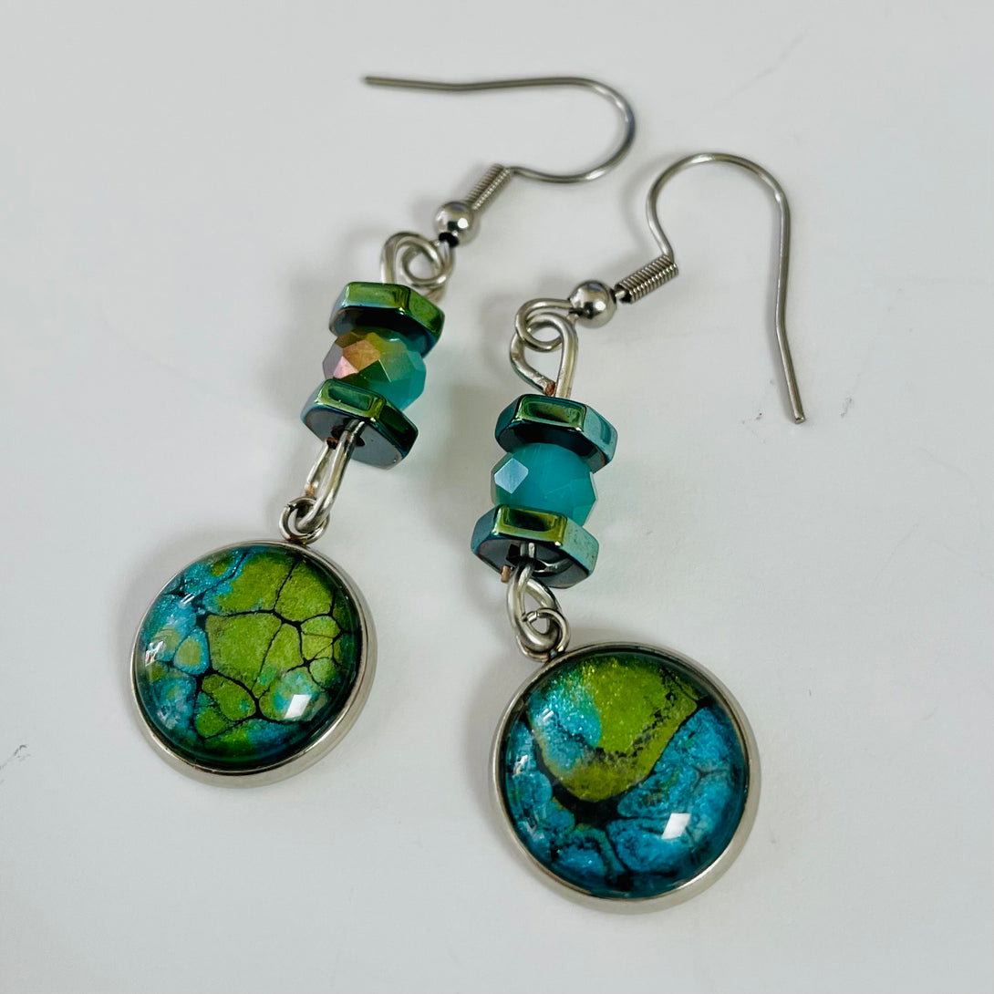 Linda Campbell - Earrings - Small disc with 3 beads on silver wire - Linda Campbell - Jewellery - McMillan Arts Centre & MAC Box Office