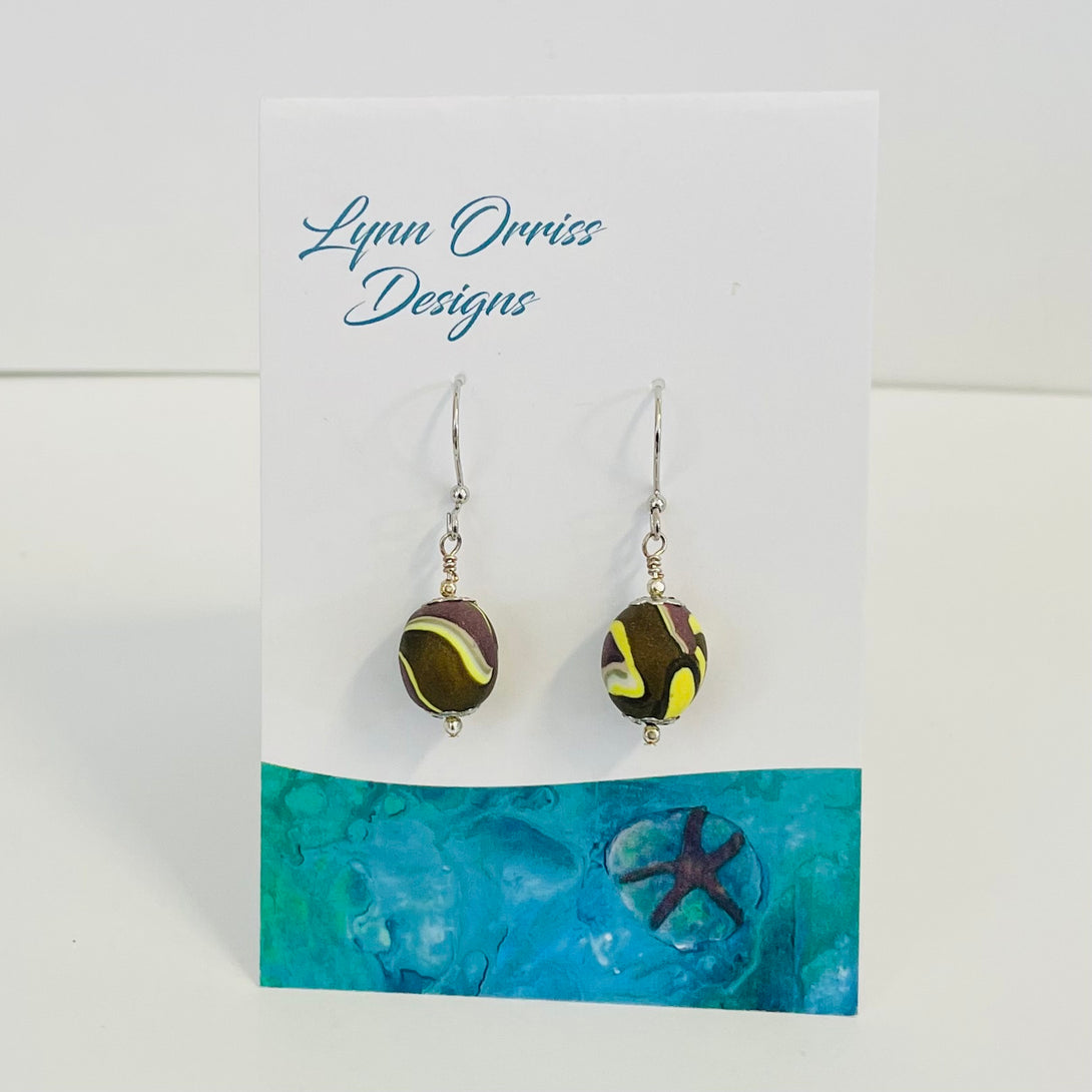 Lynn Orriss - Earrings - Small oval brown & yellow - Lynn Orriss - Jewellery - McMillan Arts Centre & MAC Box Office