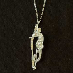 Karen Schmidt Humiski - Pendant - Sterling Silver - Seahorse & Seaweed, 24" chain