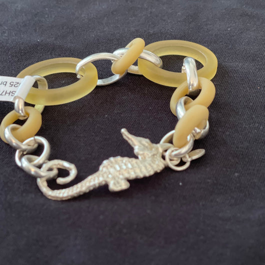Karen Schmidt Humiski  -Bracelet - Sterling Silver - Seahorse & Recycled Yellow Glass Links by Karen Schmidt Humiski - McMillan Arts Centre - Vancouver Island Art Gallery