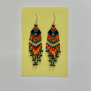 Bruce Thurston - Earrings - Beaded design -orange, red, turquoise, navy by Bruce Thurston - McMillan Arts Centre - Vancouver Island Art Gallery