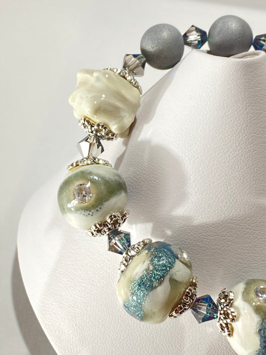 Mary Flores - Bracelet - porcelain beads, druzy, crystals - MAC-Donation - McMillan Arts Centre - MAC Box Office - Vancouver Island Art Gallery