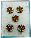 Lynn Orriss - Polymer Clay Button Set of 5  - green, orange, purple white starburst