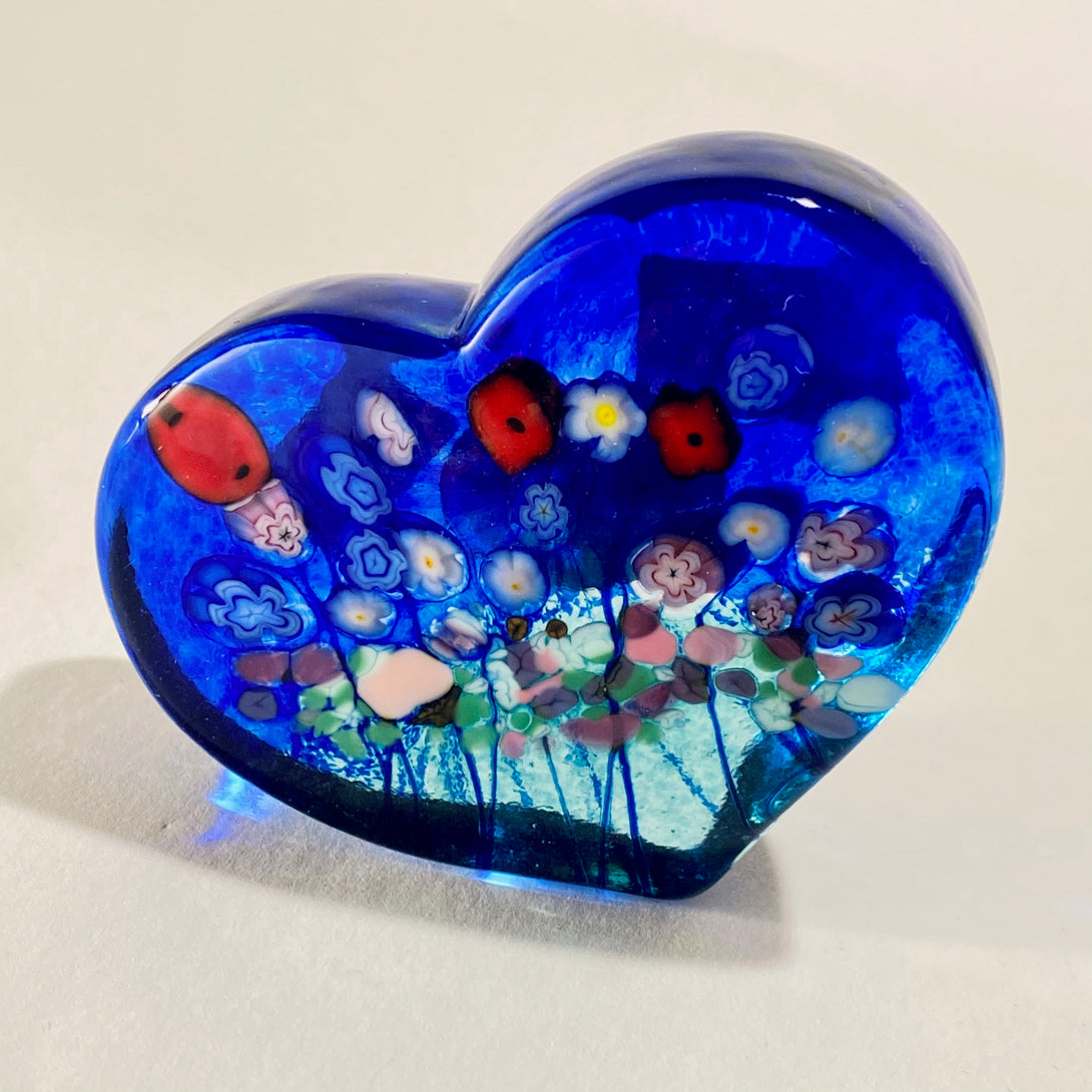 Robert Held - Blown Glass Heart blue glass & flowers by Robert Held - McMillan Arts Centre - Vancouver Island Art Gallery
