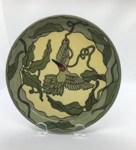 Nancy Gayou - Pottery - Green plate with hummingbird by Nancy Gayou - McMillan Arts Centre - Vancouver Island Art Gallery