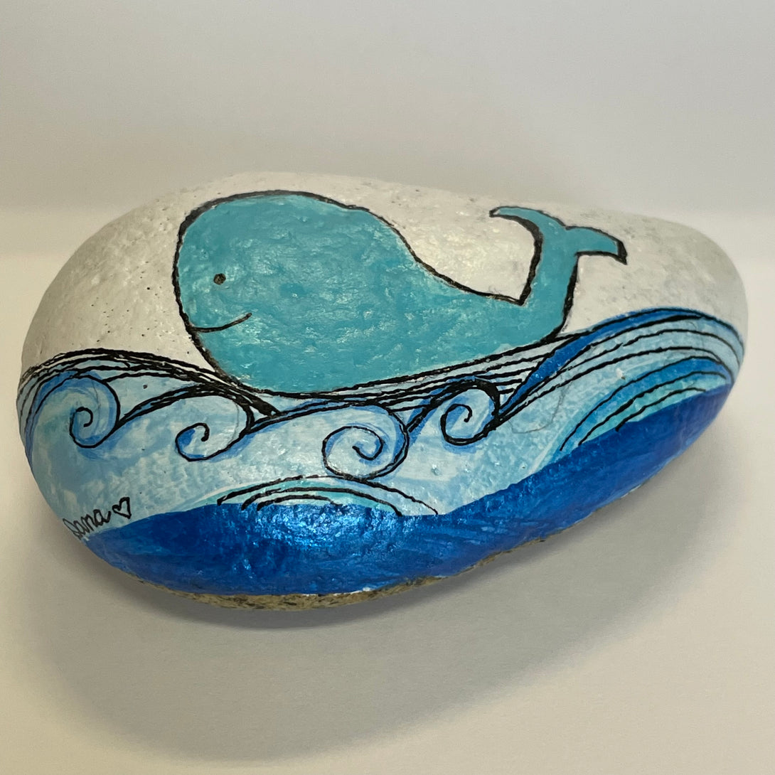 Dana Wagner - Rock Art - Large, blue whale - Dana Wagner - McMillan Arts Centre Gallery, Gift Shop and Box Office - Vancouver Island Art Gallery