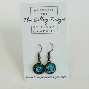 Linda Campbell - Earrings - Earrings -  aqua on black, copper wire