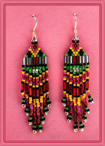 Bruce Thurston - Earrings Beaded Design red, green, orange, pink by Bruce Thurston - McMillan Arts Centre - Vancouver Island Art Gallery