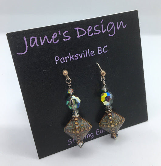 Jane Davidson - Earrings - Brown diamond with post - Jane Davidson - McMillan Arts Centre - MAC Box Office - Vancouver Island Art Gallery
