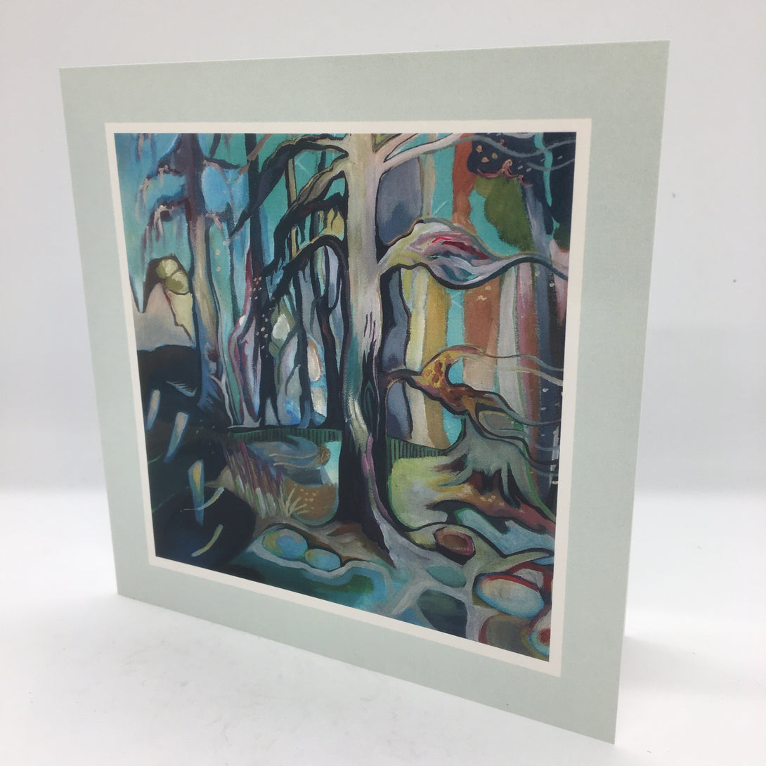 Larissa McLean - Card - Forest in turquoise and orange by Larissa McLean - McMillan Arts Centre - Vancouver Island Art Gallery